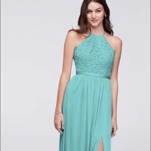 Prom or bridesmaid dress turquoise mesh lace